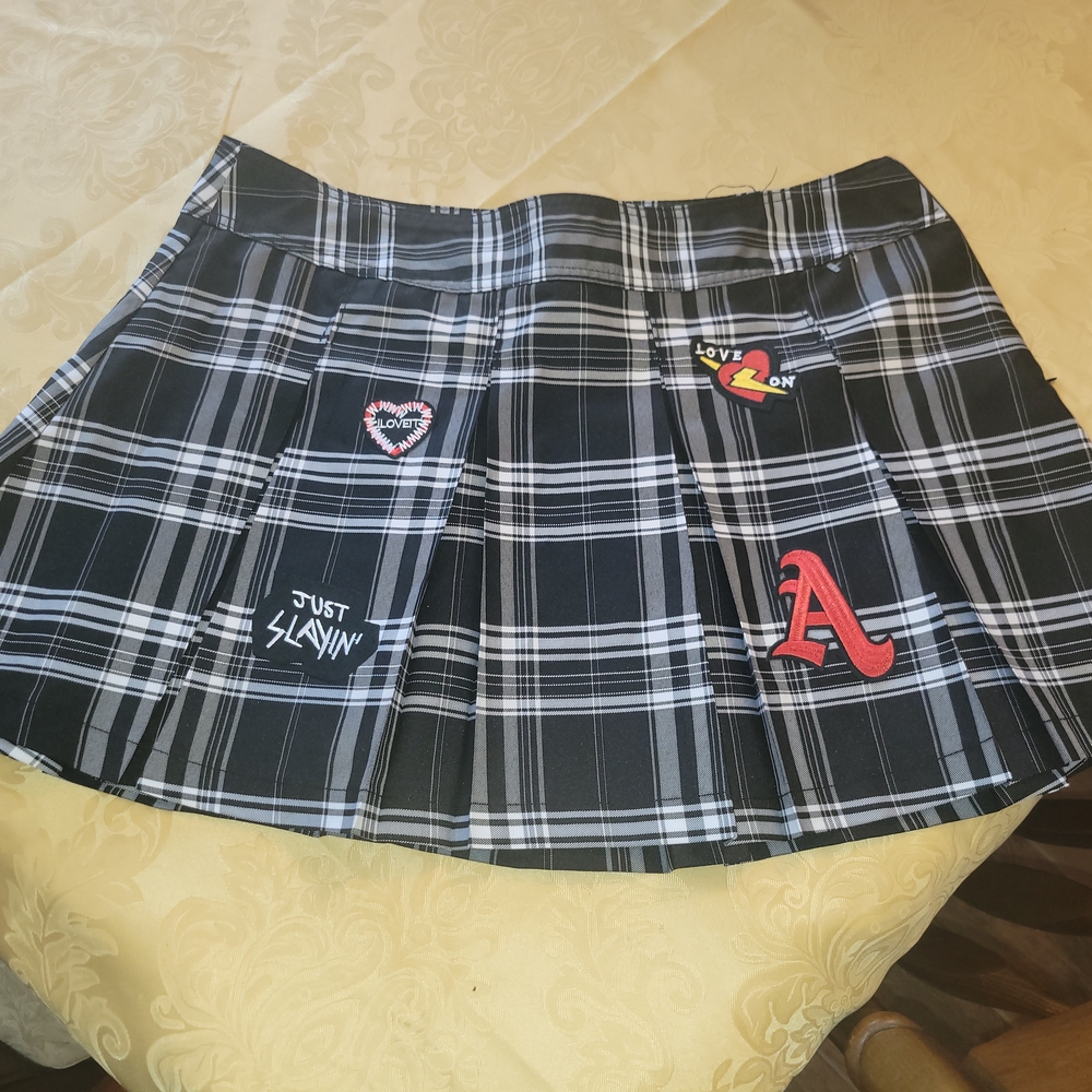 Plaid Black and White Skirt with Patches